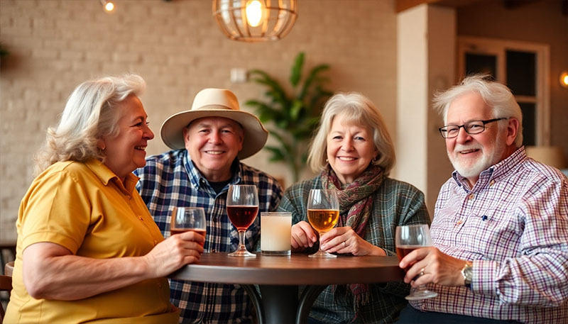 Senior pen pals drink and talk